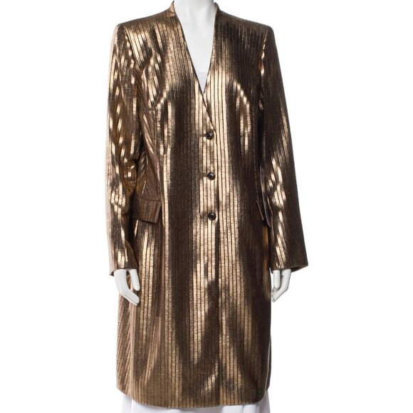 New Akris x Bergdorf Goodman Moscat Lame Gold Bronze Metallic Coat Size 14 NWT - Picture 3 of 14